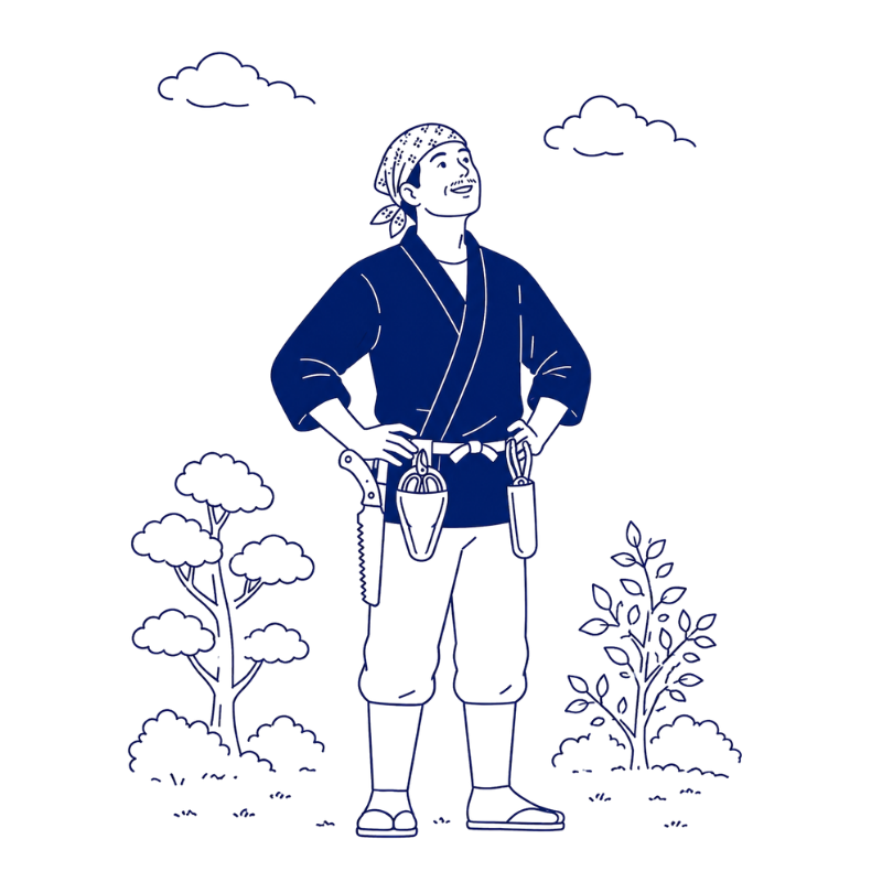 日本の庭師をイメージした植木屋職人のイラスト